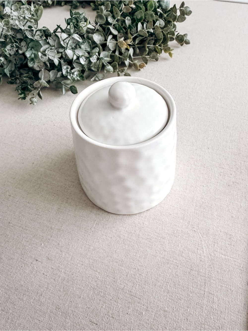 Market Square White Ceramic Honey Pot | Lidded Canister